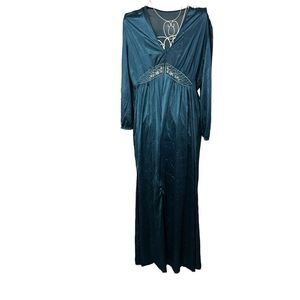 BEAUTIFUL VINTAGE RARE FIND Lorraine Womens Long Zip Front Nightgown Blue Nylon